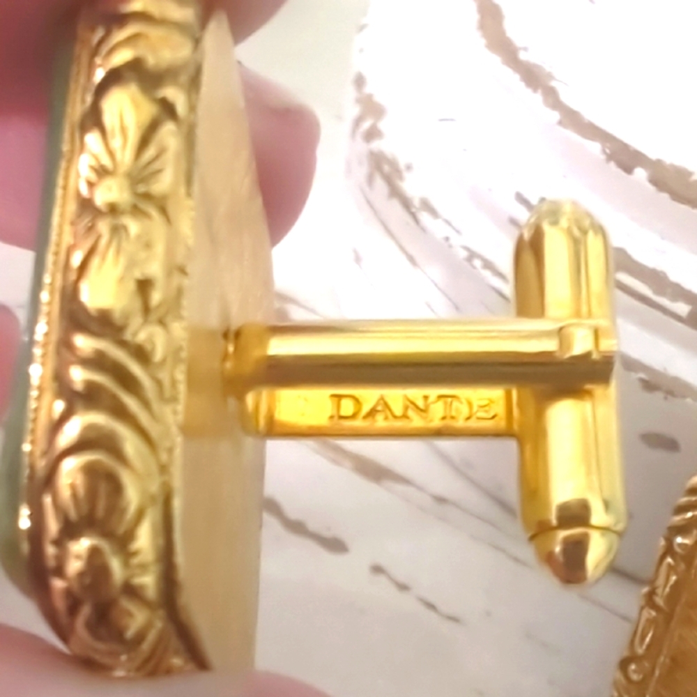 Vintage 1940s Dante Gold Cameo Cufflinks – Classical Greek Revival Mid-Century - Picture 2 of 6